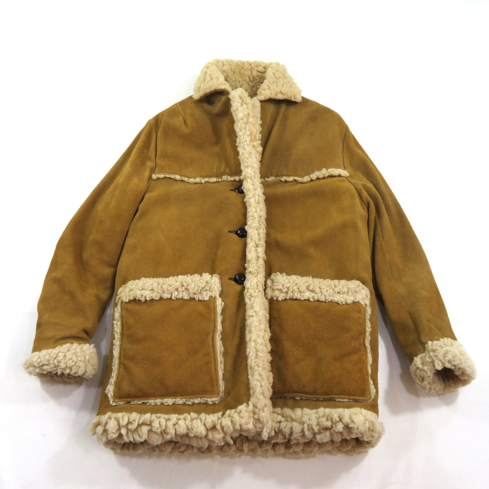 Joo-Kay Leather Coat Faux Sherpa Lined Tan Suede Ranch Jacket Womens Sz 14 1970s
